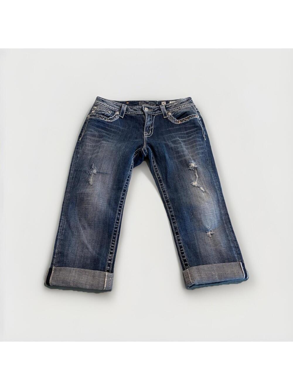 Miss Me Women's Size 30 Blue Denim Mid Rise Cuffed Capri Jeans